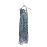 NWT LINEN BLEND SHELL PRINT HALTER MAXI DRESS SKY BLUE MEDIUM