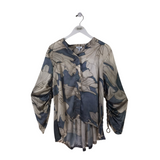 REISS RET$295 SATIN PRINT LONG SLEEVE DESIGNER BLOUSE CREAM BLUE 12