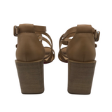 CHRISTIAN LOUBOUTIN RET$895 ZEFIRA LEATHER SANDALS BLOCK HEEL LUXE SHOES BEIGE 40