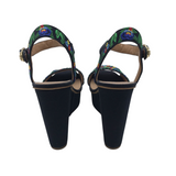 TORY BURCH EMBROIDERED PLATFORM DESIGNER SHOES BLACK GREEN 10