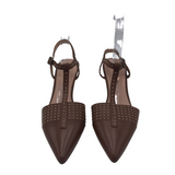 DONALD PLINER TSTRAP PUMP SHOES BROWN GOLD 7.5M