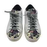 P448 SNEAKER FLORAL TRIM SHOES WHITE BLACK 7