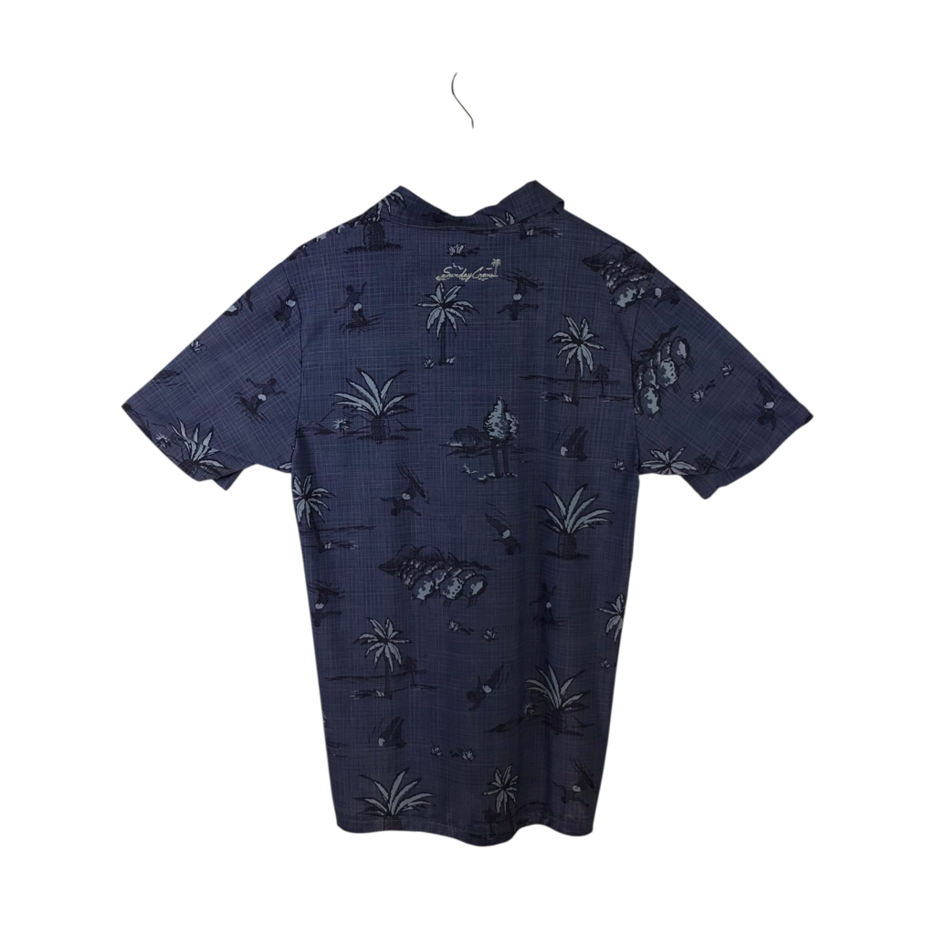RET$85 PRINT POLO MEN SHIRT PURPLE SKY MEDIUM