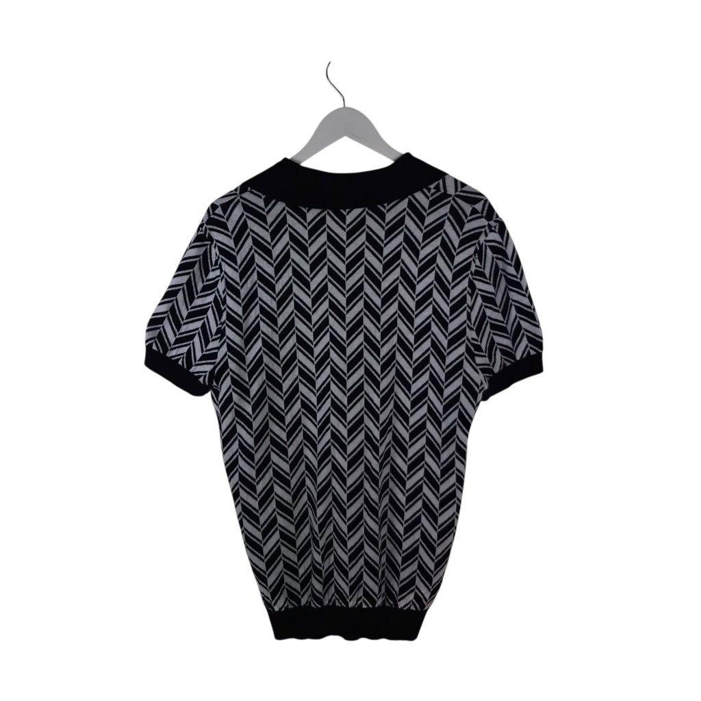 J FERRAR KNIT CHEVRON POLO MEN SHIRT WHITE BLACK MEIDUM