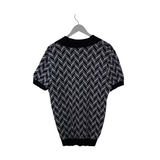 J FERRAR KNIT CHEVRON POLO MEN SHIRT WHITE BLACK MEIDUM