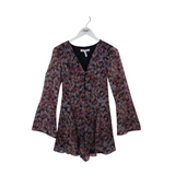 BCBGENERATION FLORAL LONG SLEEVE ROMPER MAUVE BLACK XXS