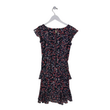MICHAEL MICHAEL KORS FLORAL RUFFLE SLEEVE DRESS BLACK CORAL P