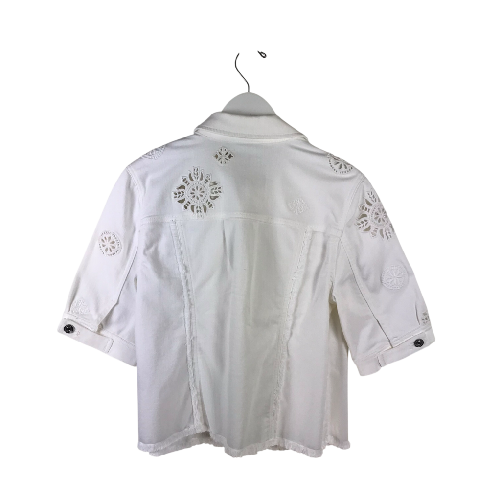 CHICO'S NWT$139 DENIM EMBROIDERED SHORT SLEEVE BLAZER WHITE 1