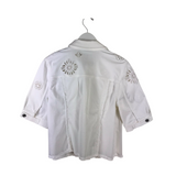 CHICO'S NWT$139 DENIM EMBROIDERED SHORT SLEEVE BLAZER WHITE 1