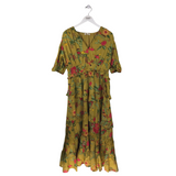 FLORAL PUFF SLEEVE MAXI DESIGNER DRESS OLIVE RED LARGE