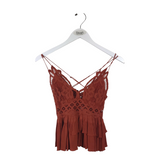 FREE PEOPLE RUFFLE CROP SLEEVELESS TOP RUST SP