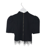 SUNDAY IN BROOKLYN NWT$59 CROP FRINGE BEADED TOP BLACK XXS