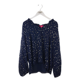 LILLY PULITZER PRINT LONG SLEEVE DESIGNER TOP NAVY GOLD XLARGE