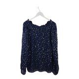 LILLY PULITZER PRINT LONG SLEEVE DESIGNER TOP NAVY GOLD XLARGE