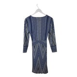 BCBGMAXAZRIA PRINT LONG SLEEVE DESIGNER DRESS WHITE BLUE SMALL