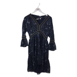 CHELSEA & VIOLET FLORAL 3/4 SLEEVE DRESS NAVY TAN SMALL