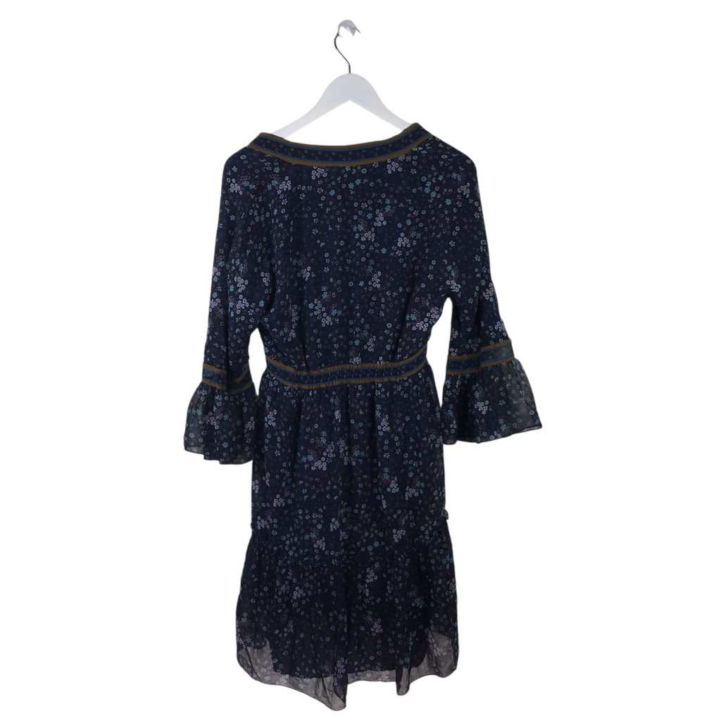 CHELSEA & VIOLET FLORAL 3/4 SLEEVE DRESS NAVY TAN SMALL