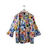 ALI MILES PEPLUM PRINT 3/4 SLEEVE BLOUSE WHITE MULTI LARGE