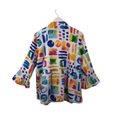 ALI MILES PEPLUM PRINT 3/4 SLEEVE BLOUSE WHITE MULTI LARGE