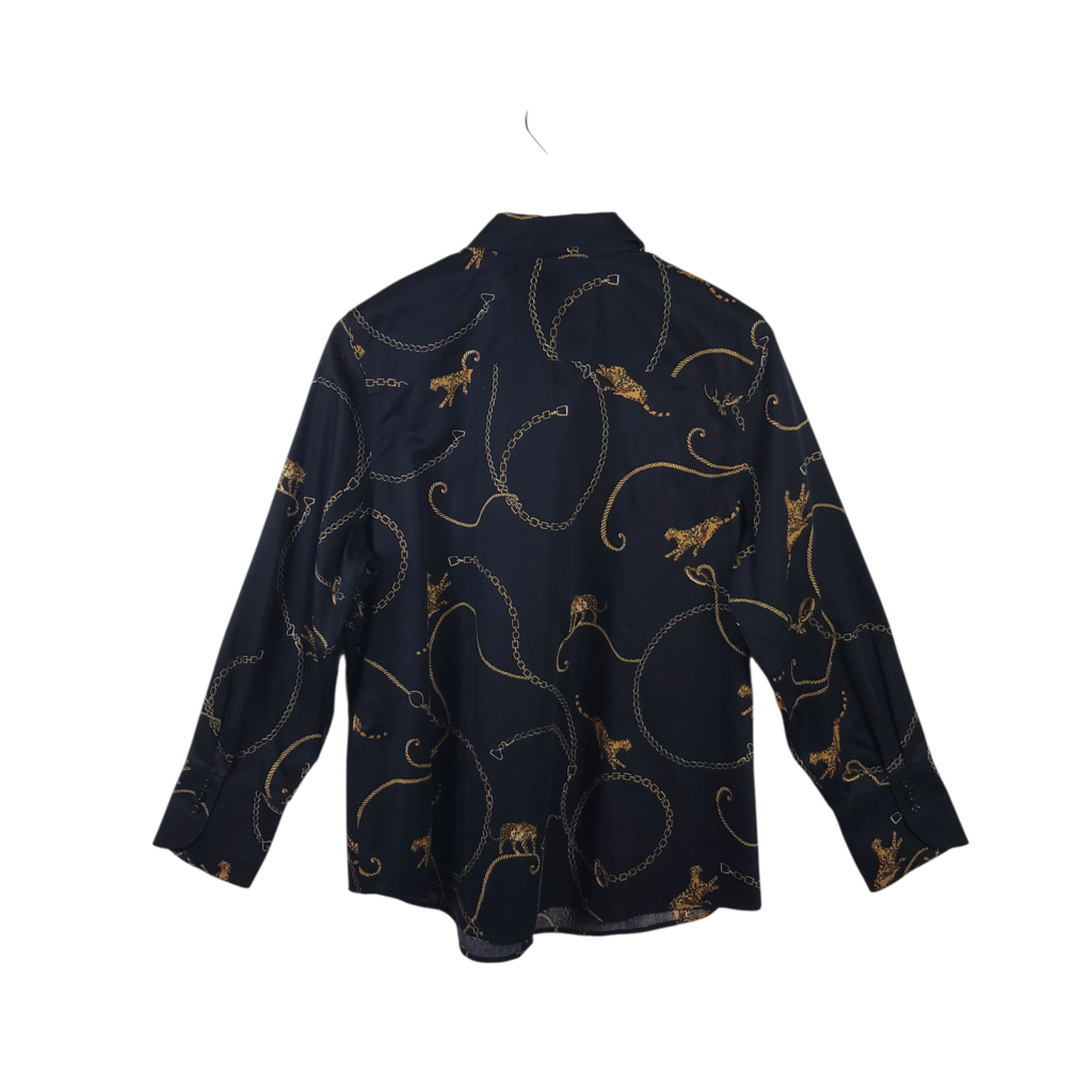 CHICO'S PRINT LONG SLEEVE BLOUSE BLACK GOLD 2