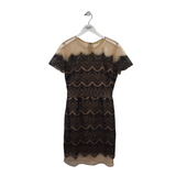 GIANNI BINI LACE SHORT SLEEVE DRESS BLACK BEIGE MEDIUM
