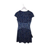 BCBGMAXAZRIA PRINT CAP SLEEVE DESIGNER DRESS BLUE WHITE SMALL