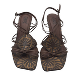 CARLOS SANTANA LEATHER EMBOSSED STRAPPY HEEL SHOES BROWN BRONZE 7.5