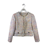 ALICE + OLIVIA RET$595 TWEED CROP DESIGNER BLAZER WHITE MULTI XSMALL