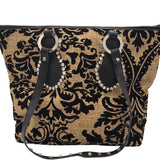 RAVIANI LARGE EMBELLISHED TOTE HANDBAG BLACK TAN