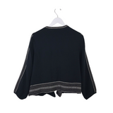 PURE JILL GAUZE EMBROIDERED LONG SLEEVE CARDIGAN BLACK BEIGE MEDIUM