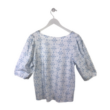 J. JILL NWT EYELET 3/4 SLEEVE TOP WHITE SKY MEDIUM