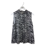 WHITE HOUSE BLACK MARKET ZEBRA SLEEVELESS TOP WHITE BLACK LARGE