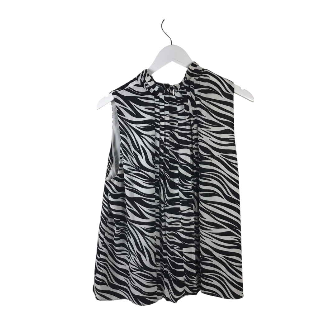 WHITE HOUSE BLACK MARKET ZEBRA SLEEVELESS TOP WHITE BLACK LARGE