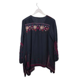 JOHNNY WAS EMBROIDERED LONG SLEEVE DESIGNER TOP GREY MAGENTA XSMALL