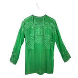 JOHNNY WAS EMBROIDERED LONG SLEEVE DESIGNER TOP GREEN XSMALL