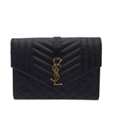YSL ENVELOPE FLAP CLUTCH LUXE HANDBAG BLACK 6”x7.5”x1”