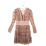 BRONX & BANCO RET$480 MINI MESH EMBROIDERED LONG SLEEVE DESIGNER DRESS PINK LARGE