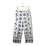 ZARA EMBROIDERED WIDE PANT WHITE BLUE SMALL