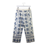 ZARA EMBROIDERED WIDE PANT WHITE BLUE SMALL