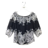 WHITE HOUSE BLACK MARKET FLORAL OFF SHOULDER TOP BLACK WHITE XSMALL