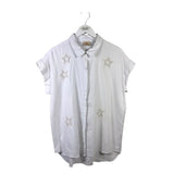 ELIE. EMBROIDERED STARS CAP SLEEVE BLOUSE WHITE LARGE