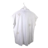 ELIE. EMBROIDERED STARS CAP SLEEVE BLOUSE WHITE LARGE