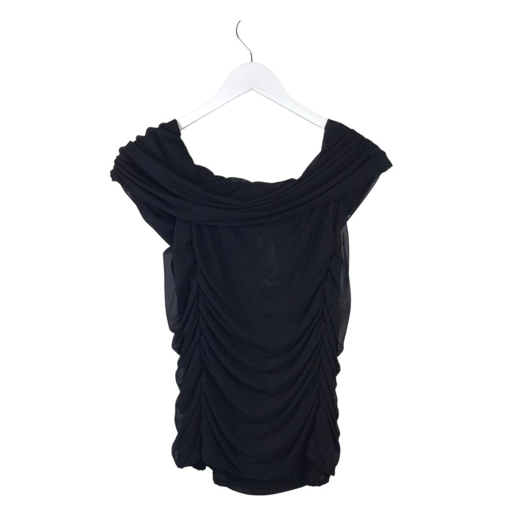 WHITE HOUSE BLACK MARKET MESH OFF SHOULDER TOP BLACK LARGE
