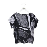 CLARA SUN WOO PRINT SHORT SLEEVE DESIGNER TOP BLACK WHITE SMALL