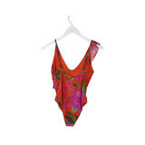 FARM RIO NWT$195 FLORAL ONE PIECE DESIGNER SWIMWEAR ORANGE LILAC MEDIUM
