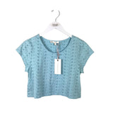 LOVESHACKFANCY NWT$145 EYELET CAP SLEEVE DESIGNER TOP BLUE SMALL