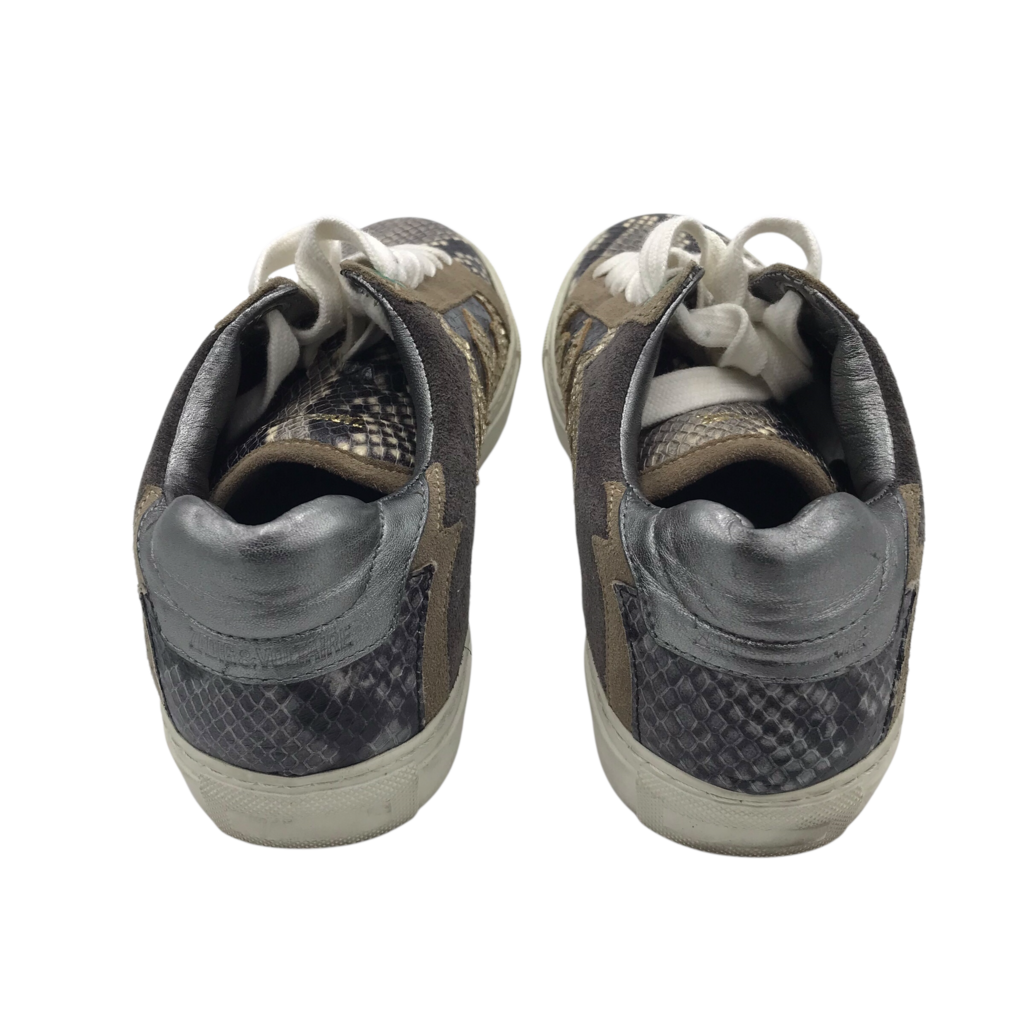 ZADIG & VOLTAIRE SNEAKER PYTHON DESIGNER SHOES CHROME GOLD 37
