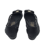 SALVATORE FERRAGAMO WOVEN BOW BLOCK HEEL DESIGNER SHOES BLACK 8.5B