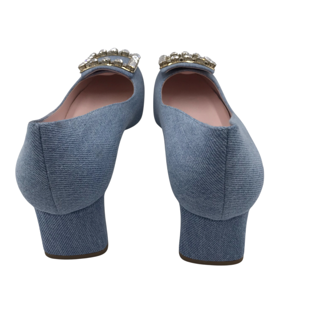 PUMP RHINESTONES DESIGNER SHOES BLUE SILVER 9.5