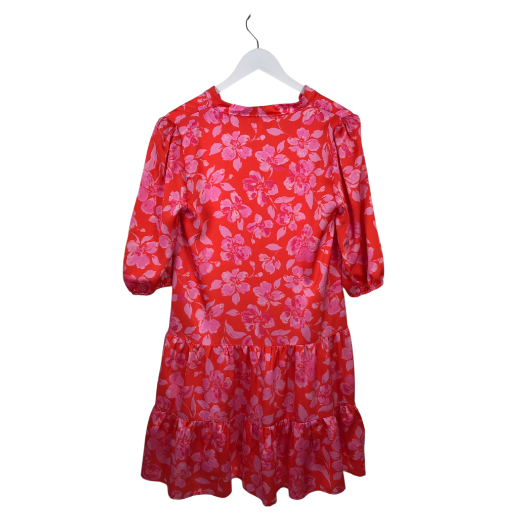 SCAPA FLORAL 3/4 SLEEVE DESIGNER DRESS ORANGE PINK SMALL